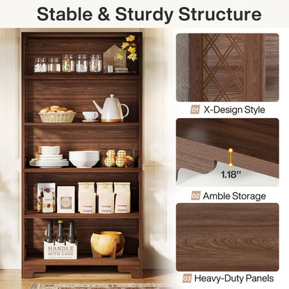 Industrial Bookshelf - 70.87in Tall Metal X-Frame Bookcase (Brown 02)