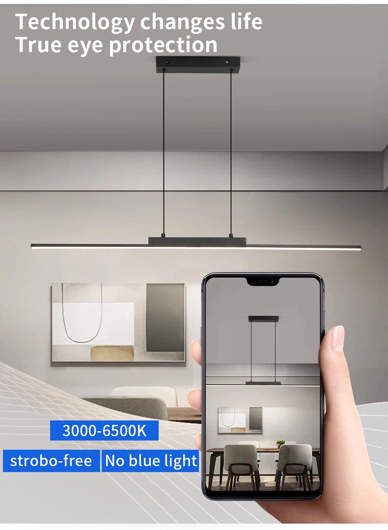 Modern Pendant Light - Linear LED Chandelier, Dining Room Light Fixture for Kitchen Island