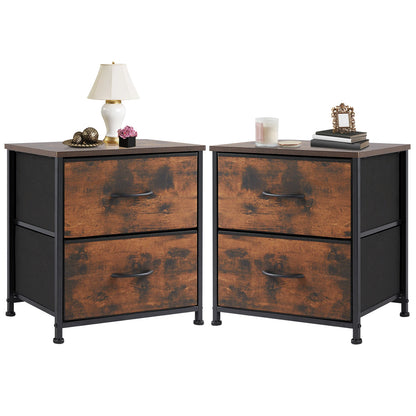 Narrow Nightstand - 2 Drawer Bedside Table with Fabric Drawers (Brown)