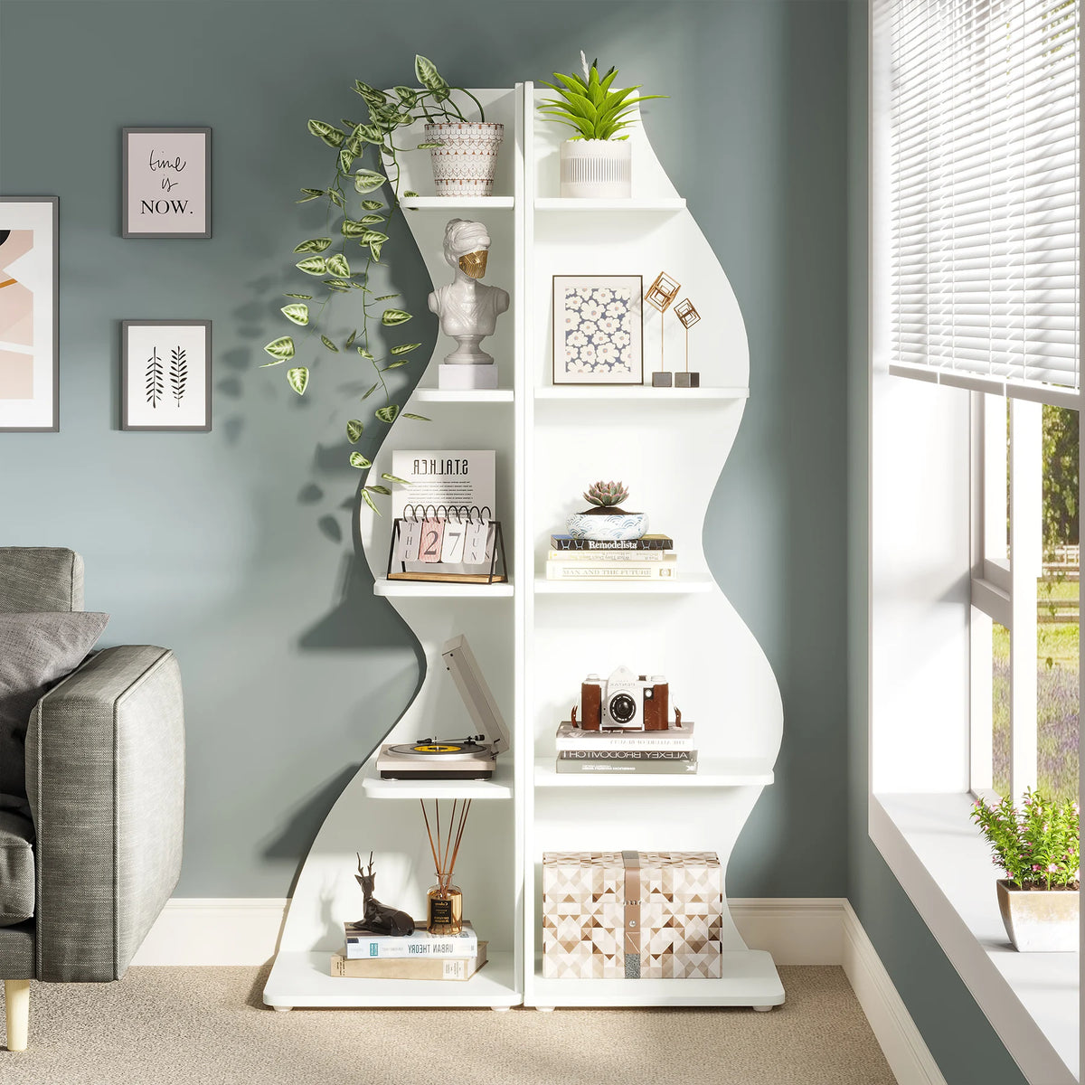 Corner Shelf - Tall 5-Tier White Corner Bookshelf