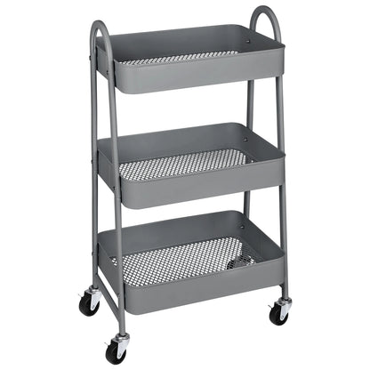 3 Tier Rolling Cart - Gray Utility Cart on Wheels for Kitchen