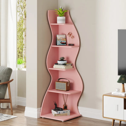 Corner Shelf - 5-Tier Nursery Corner Bookshelf (Pink)