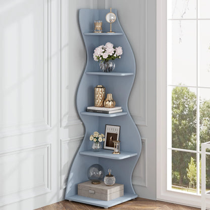 Corner Shelf - Tall 5-Tier Kids Corner Bookshelf (Blue)