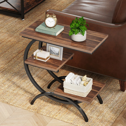 End Table - C Shaped 3 Tier Side Table (Chocolate)