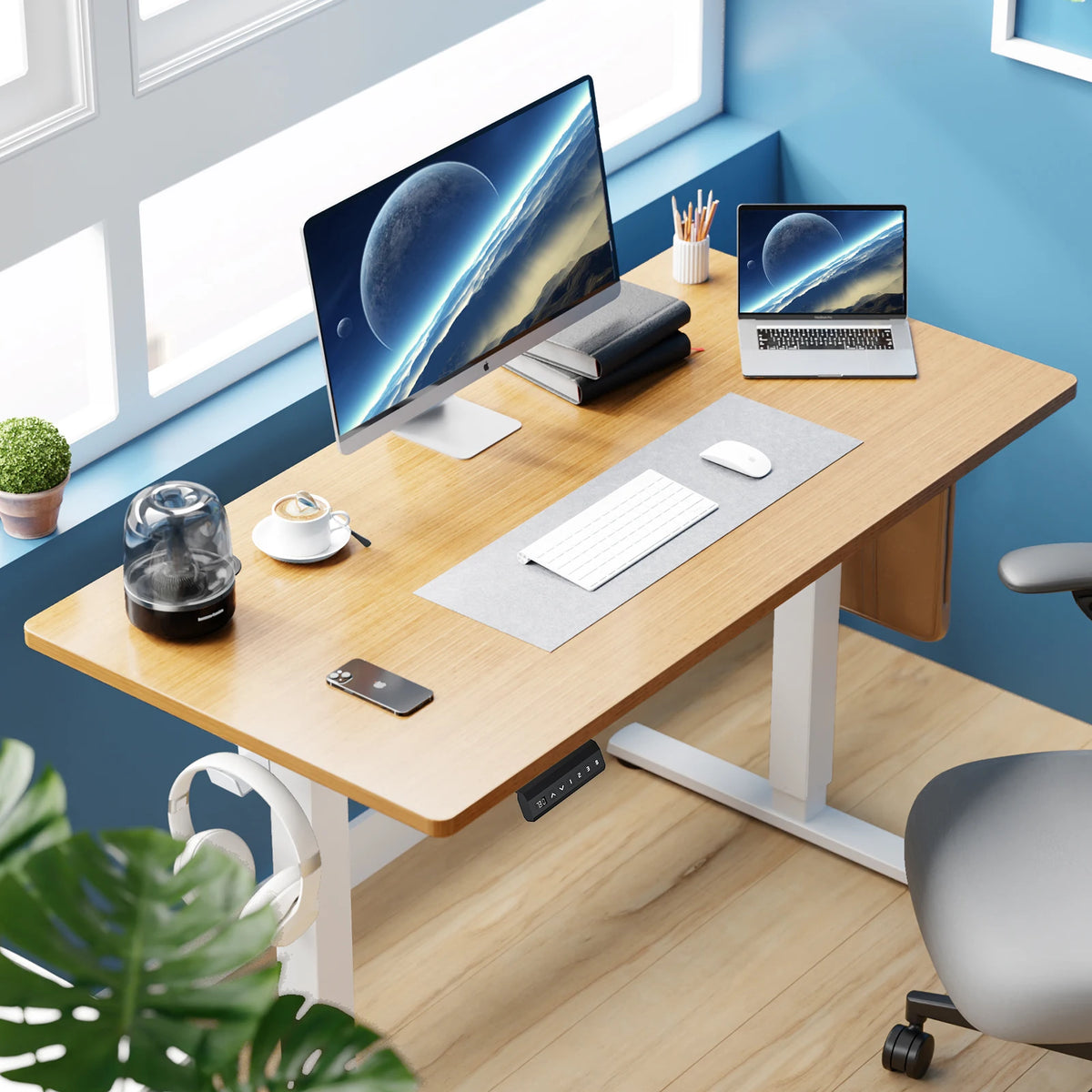 Electric Standing Desk - 39.37x23.62in Bamboo Wood Sit Stand Desk