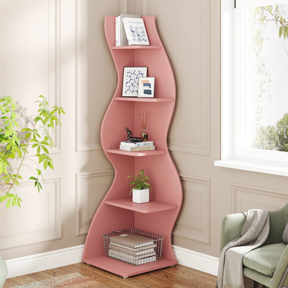 Corner Shelf - 5-Tier Nursery Corner Bookshelf (Pink)