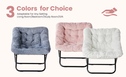 Saucer Chair - Foldable Faux Fur Dorm Room Chair (Pink)