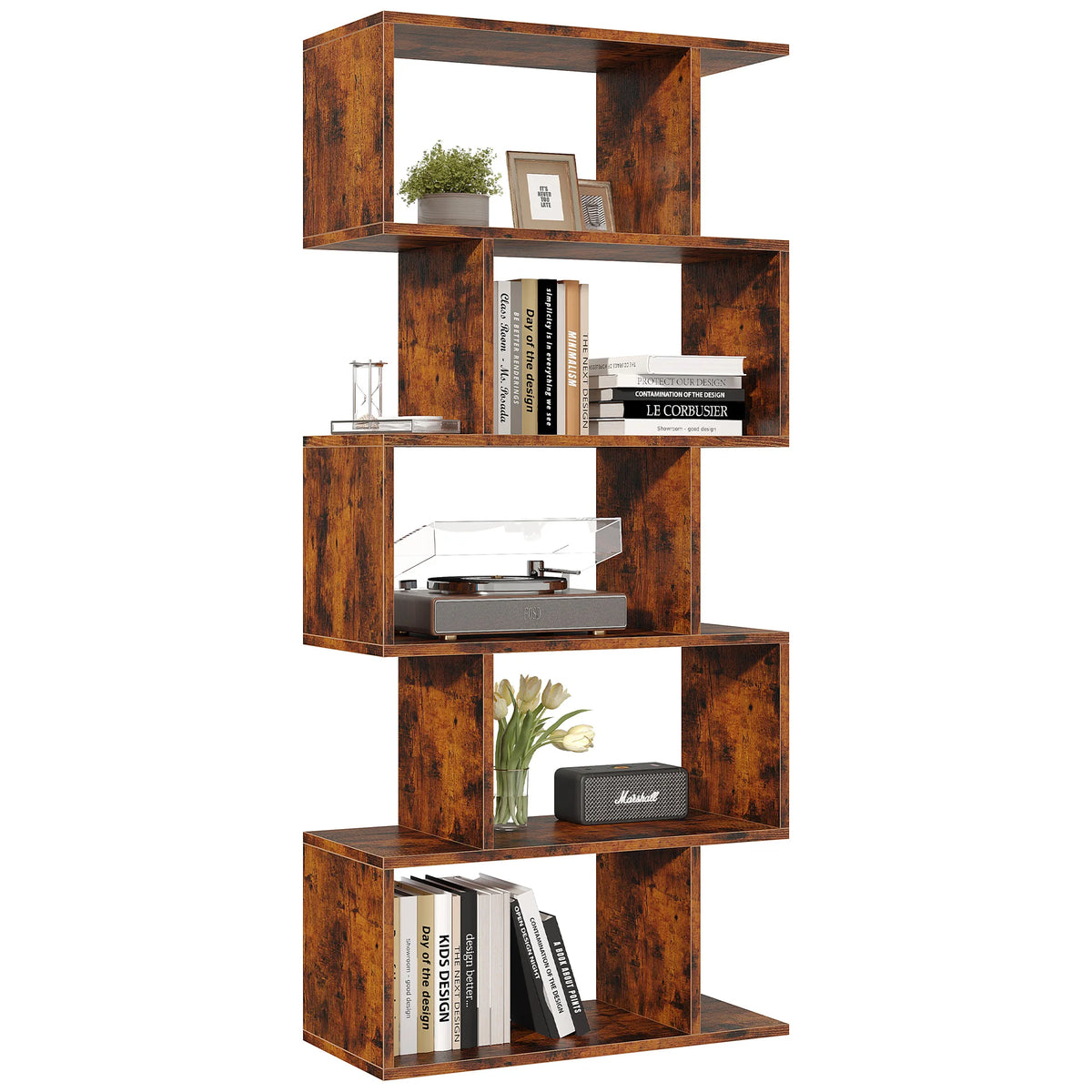 Bookshelf Room Divider - 5 Tier S-Shaped Bookcase