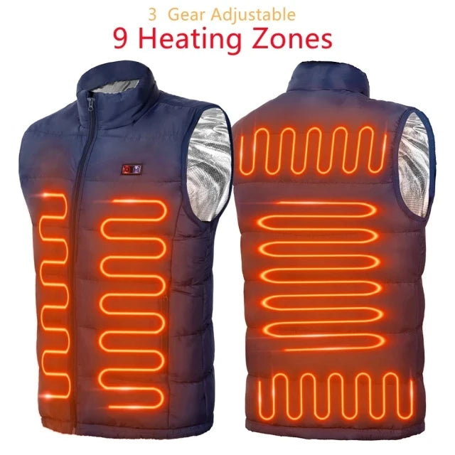 9-Zone USB Rechargeable Heated Vest - Electric Warming Jacket