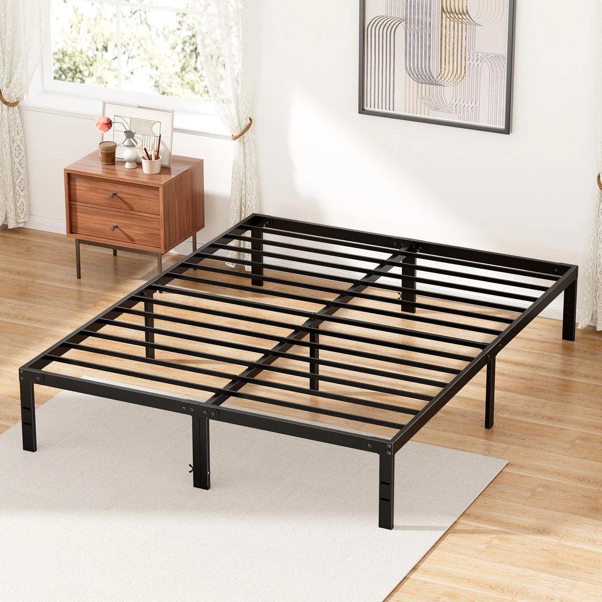 King Bed Frame - 14in Metal Bed Frame with Steel Slats
