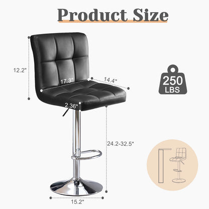 Counter Height Bar Stools Set of 2 - Padded Swivel (Black)