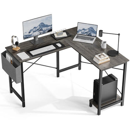 L Shaped Gaming Desk - Corner Computer Desk with CPU Shelf (Gray Wood)