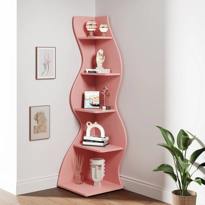Corner Shelf - 5-Tier Nursery Corner Bookshelf (Pink)