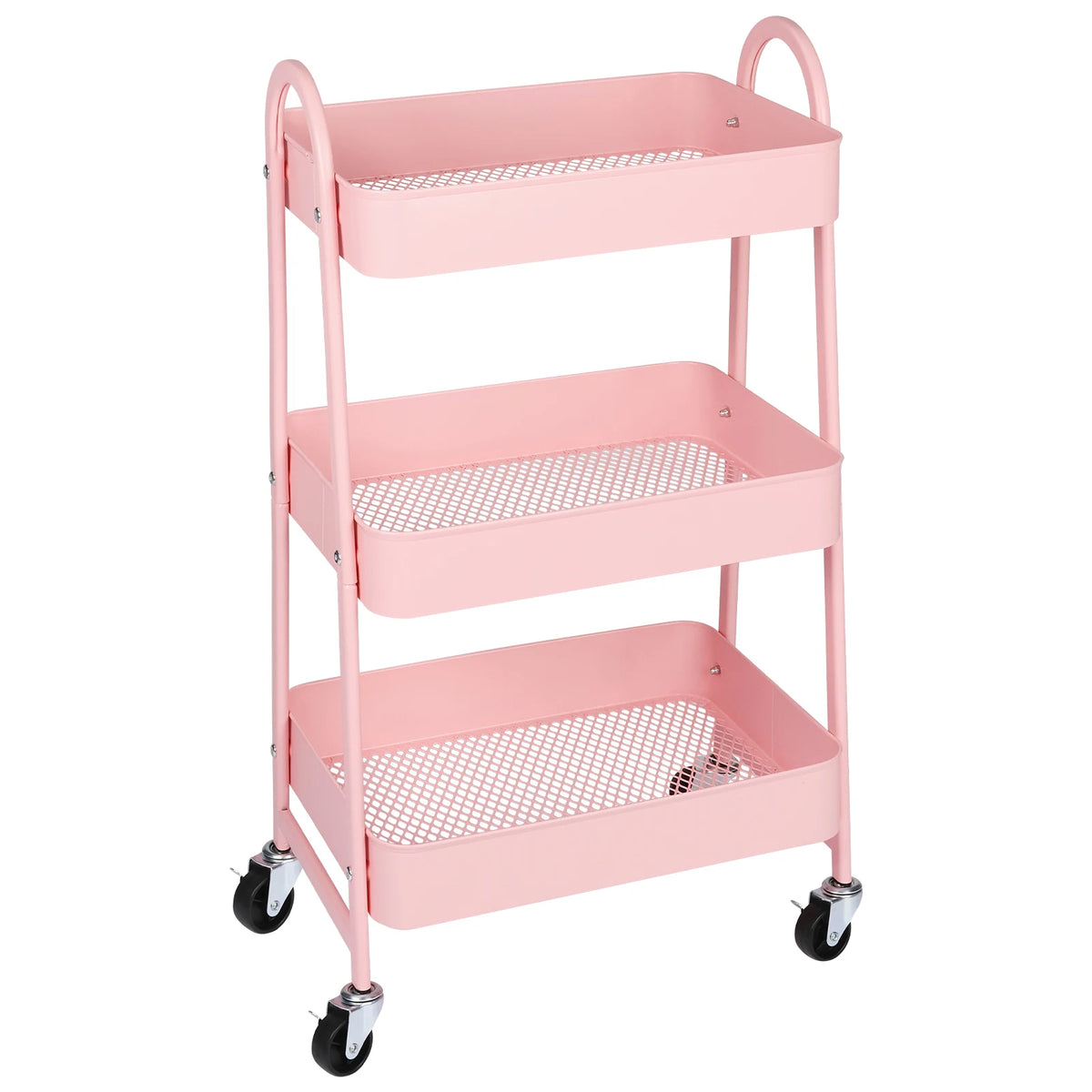 3 Tier Rolling Cart - Pink Kitchen Storage Cart on Wheels