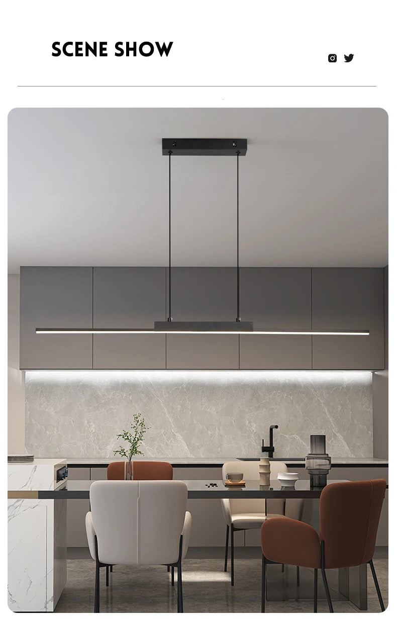 Modern Pendant Light - Linear LED Chandelier, Dining Room Light Fixture for Kitchen Island