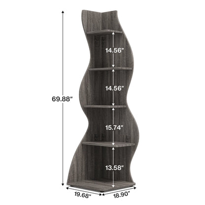 Corner Shelf - Tall 5-Tier Corner Bookshelf (Grey)