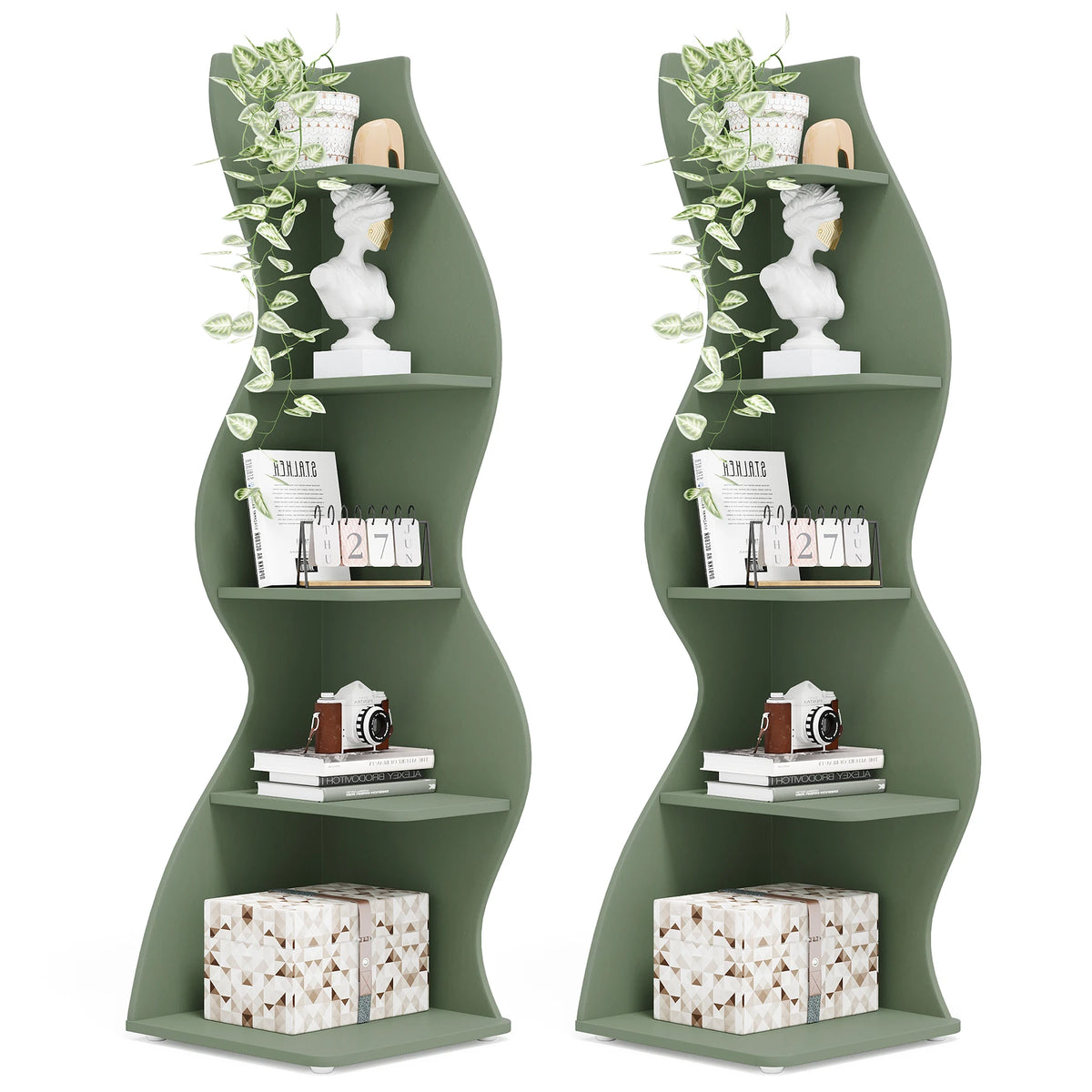 Corner Plant Stand - Tall 5-Tier Corner Plant Shelf (Green)