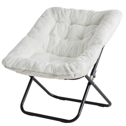 Saucer Chair - Foldable Faux Fur Dorm Room Chair (Rice White)