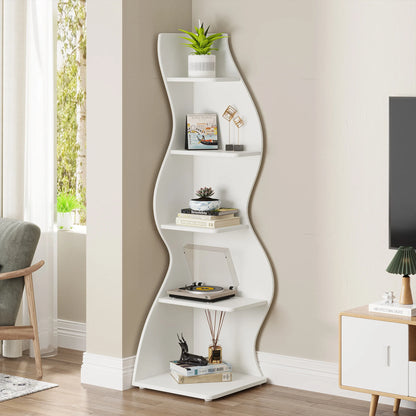 Corner Shelf - Tall 5-Tier White Corner Bookshelf