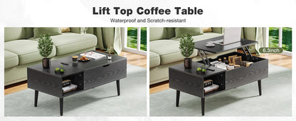 Low Profile Lift Top Coffee Table - Wood Top (Black)