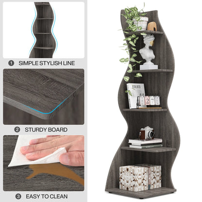 Corner Shelf - Tall 5-Tier Corner Bookshelf (Grey)