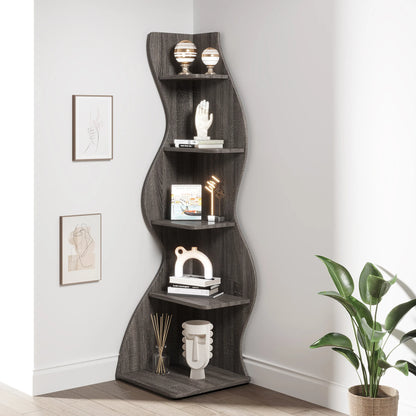 Corner Shelf - Tall 5-Tier Corner Bookshelf (Grey)