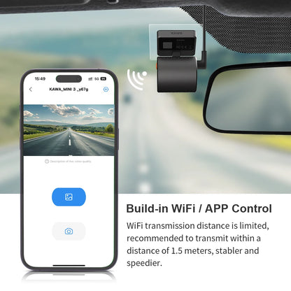 KAWA Mini 3 WiFi Dash Cam - Wireless Night Vision Car DVR