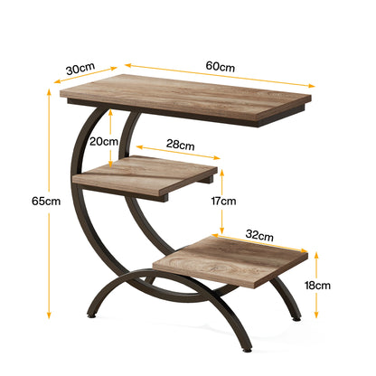 Side Table - C Shaped 3 Tier End Table (Light Brown)