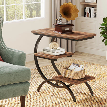 End Table - C Shaped 3 Tier Side Table (Chocolate)