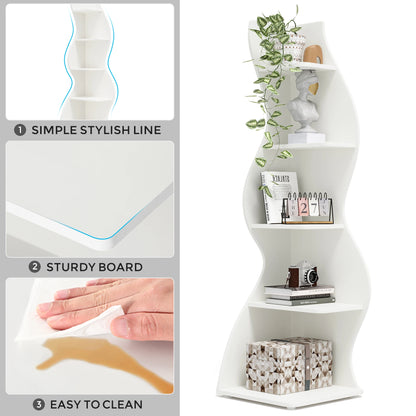 Corner Shelf - Tall 5-Tier White Corner Bookshelf