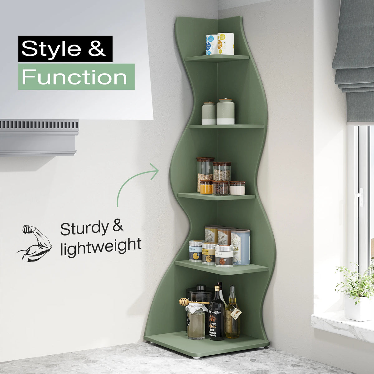 Corner Plant Stand - Tall 5-Tier Corner Plant Shelf (Green)