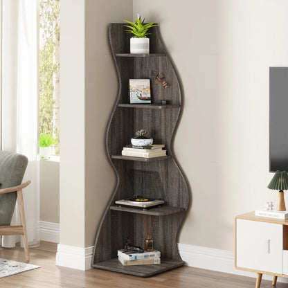Corner Shelf - Tall 5-Tier Corner Bookshelf (Grey)