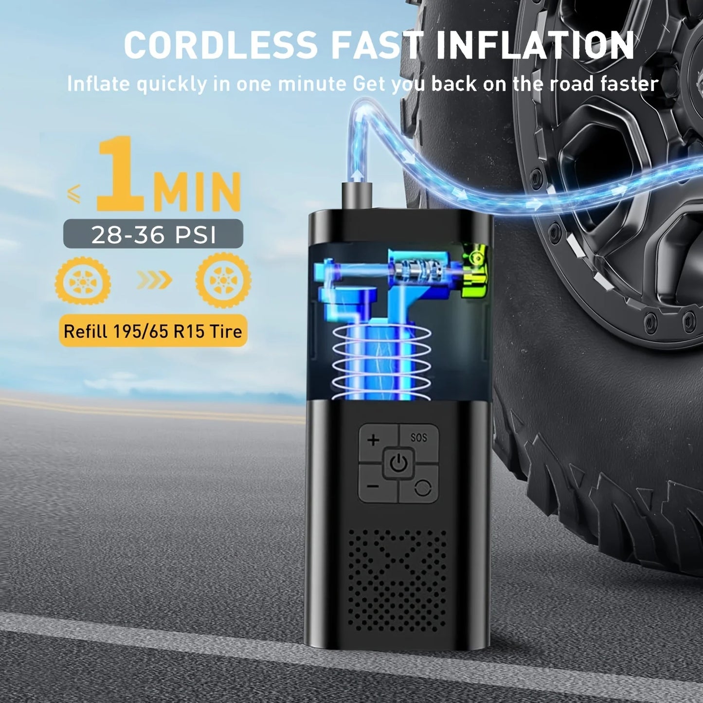 Portable Tire Inflator - 12V Cordless Air Compressor