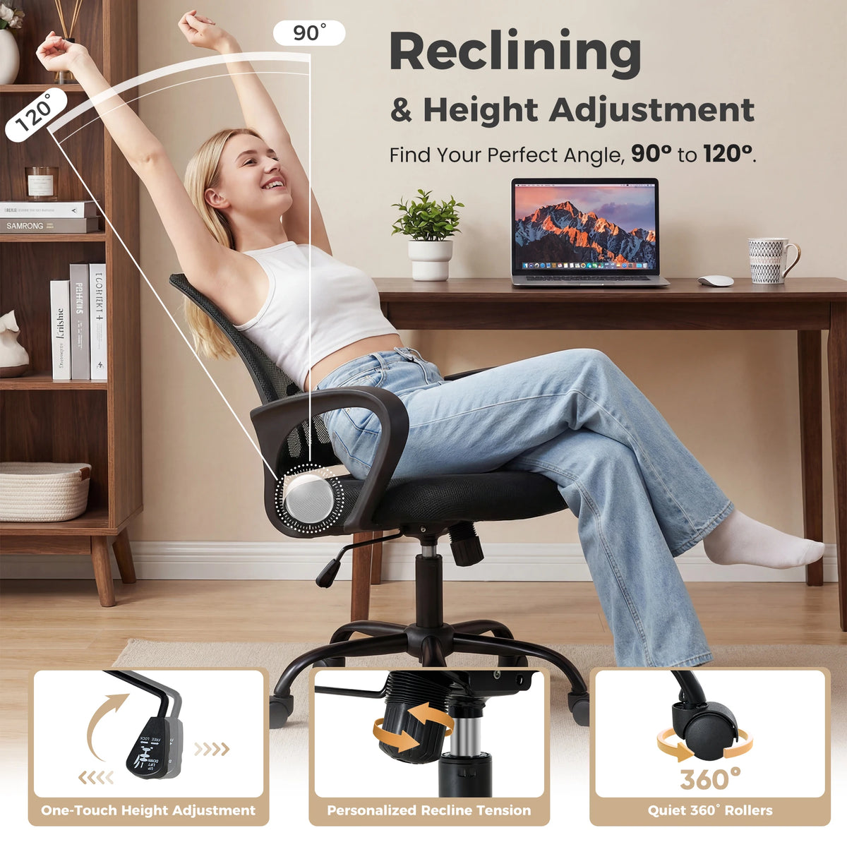 Ergonomic Desk Chair with Lumbar Support (Black)