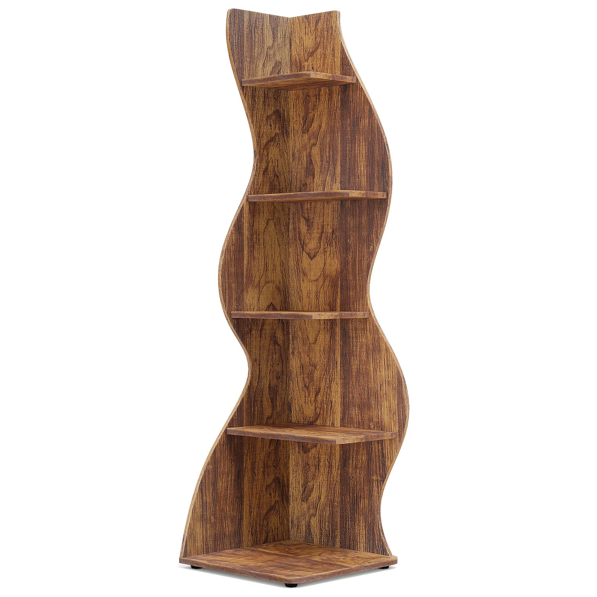 Corner Shelf - Tall 5-Tier Wood Corner Bookcase (Rustic Brown)