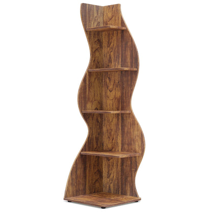 Corner Shelf - Tall 5-Tier Wood Corner Bookcase (Rustic Brown)
