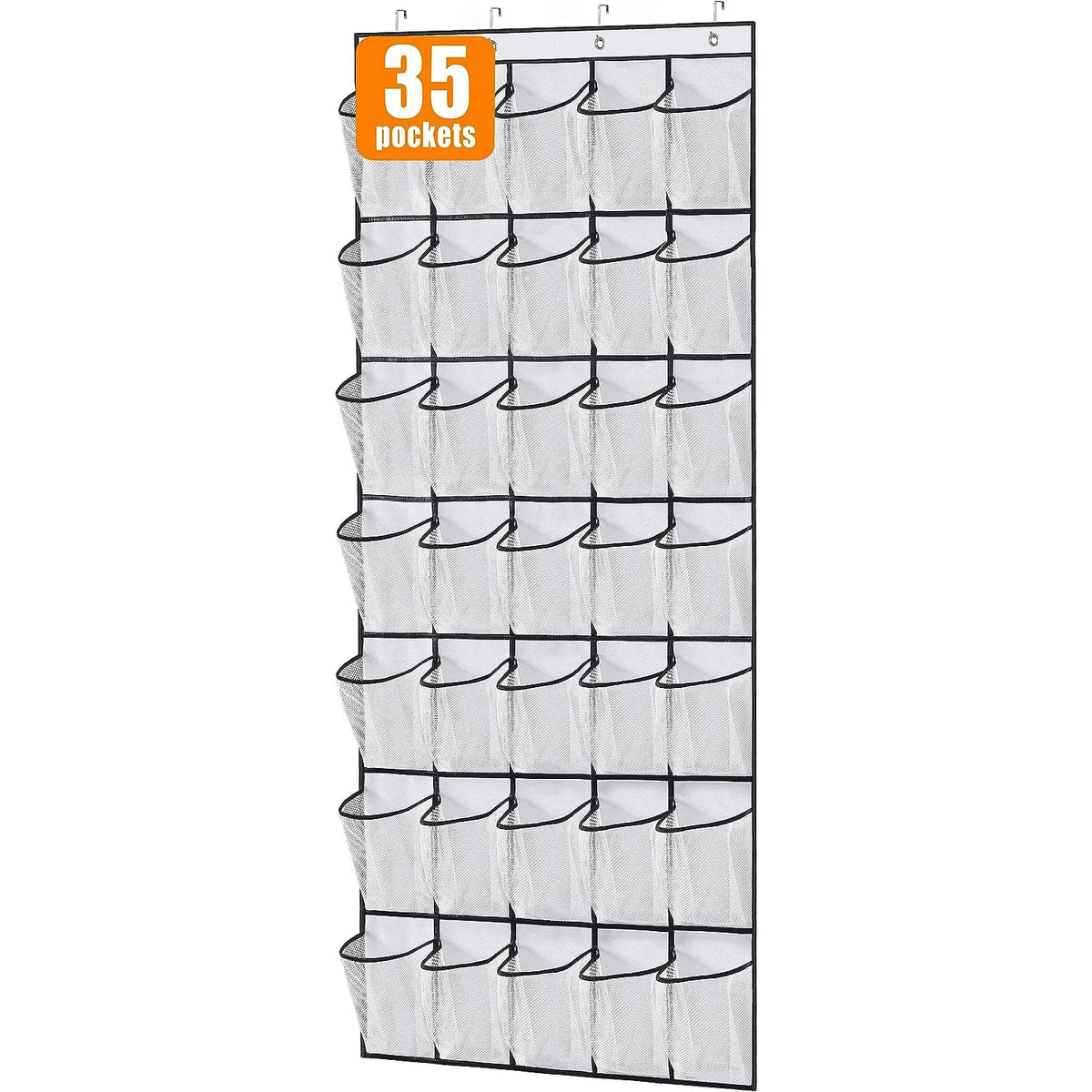 Over-door shoe organizer with 35 transparent mesh pockets