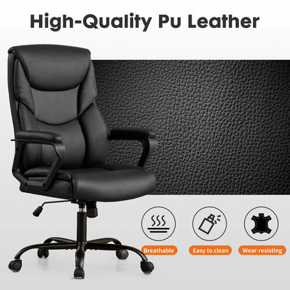 Executive Office Chair - High Back PU Leather Desk Chair (Black)