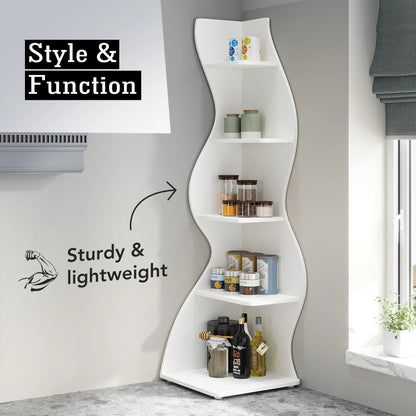 Corner Shelf - Tall 5-Tier White Corner Bookshelf