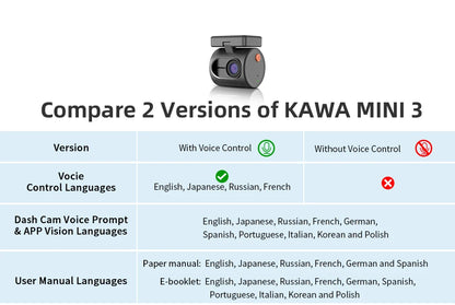 KAWA Mini 3 WiFi Dash Cam - Wireless Night Vision Car DVR
