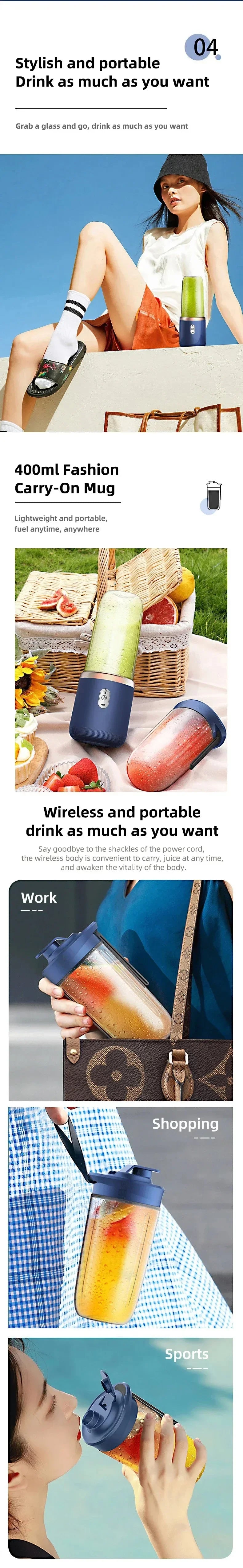 Portable USB Blender - 400ml Travel Juicer Cup