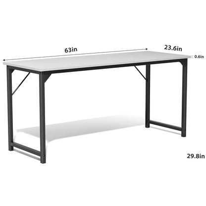Computer Desk - Metal Frame Home Office Desk (63in White)