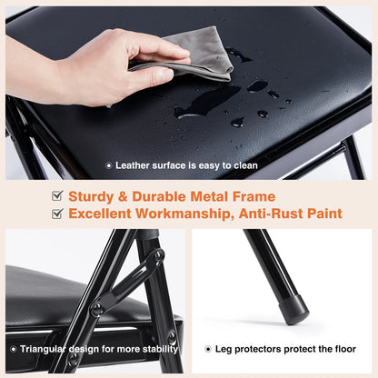 Padded Folding Chair - Faux Leather Folding Dining Chairs, 4 Pack (Black)