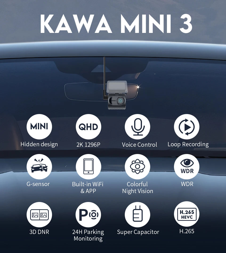 KAWA Mini 3 WiFi Dash Cam - Wireless Night Vision Car DVR