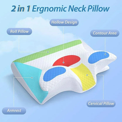 Memory Foam Travel Neck Pillow - Ergonomic 2-in-1