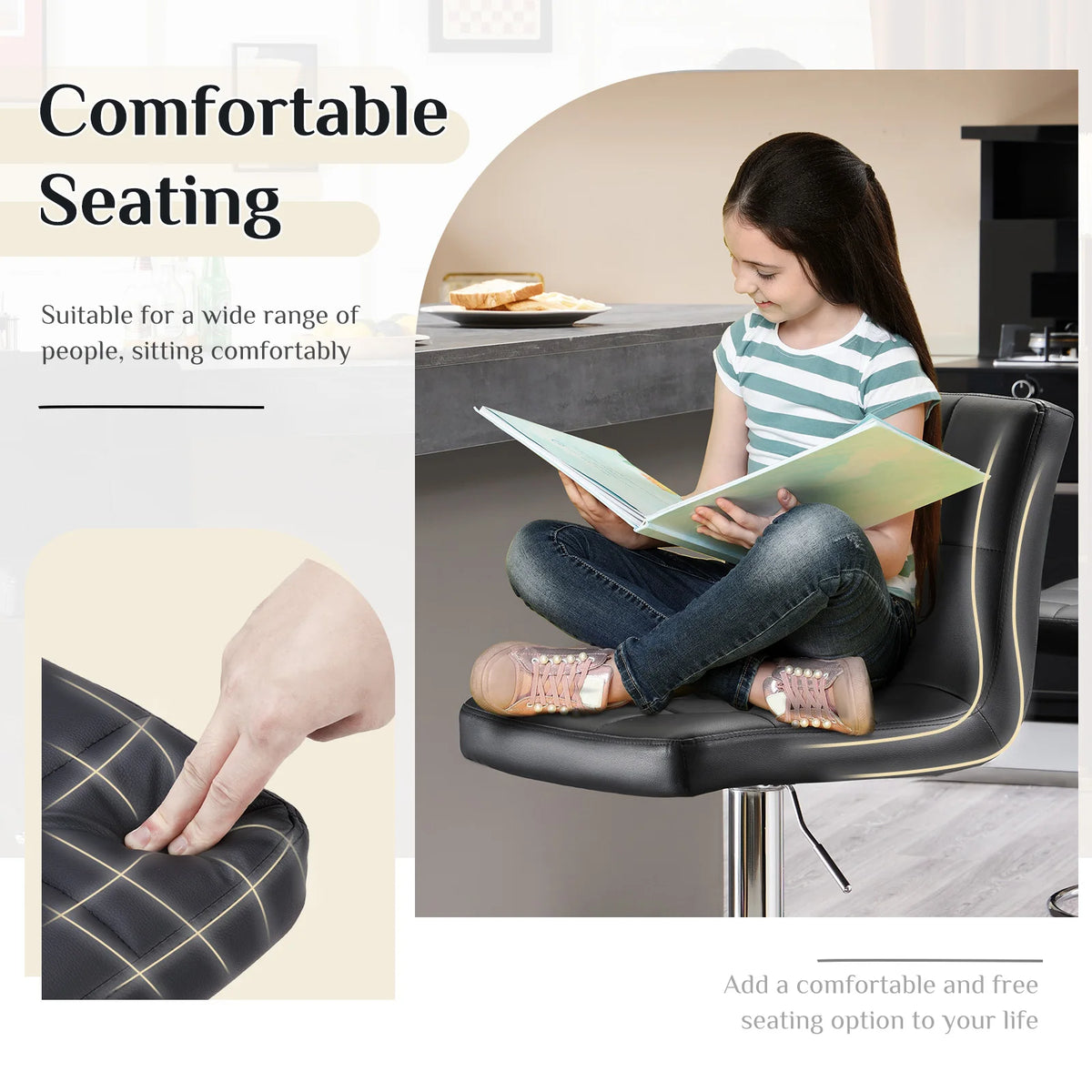 Counter Height Bar Stools Set of 2 - Padded Swivel (Black)