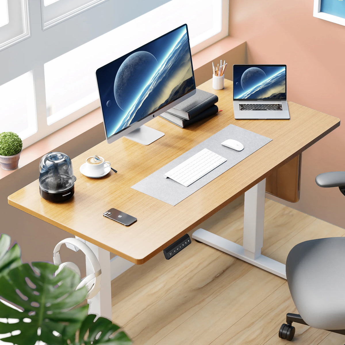 Electric Standing Desk - 39.37x23.62in Bamboo Wood Sit Stand Desk