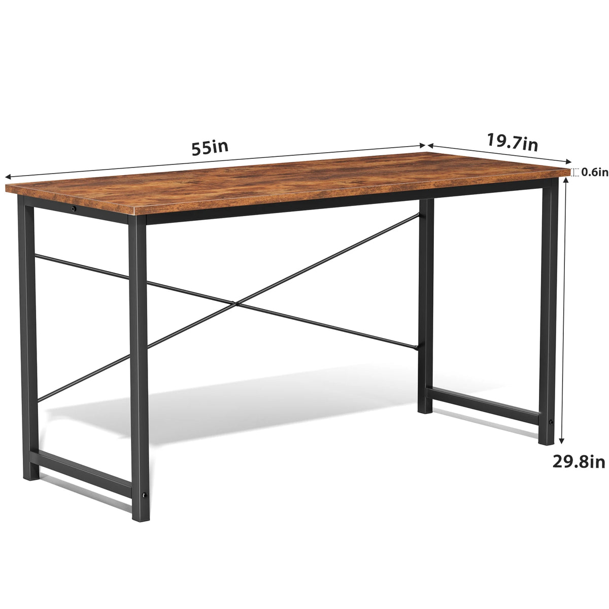 Computer Desk - Metal Frame Home Office Desk (55in Rust)