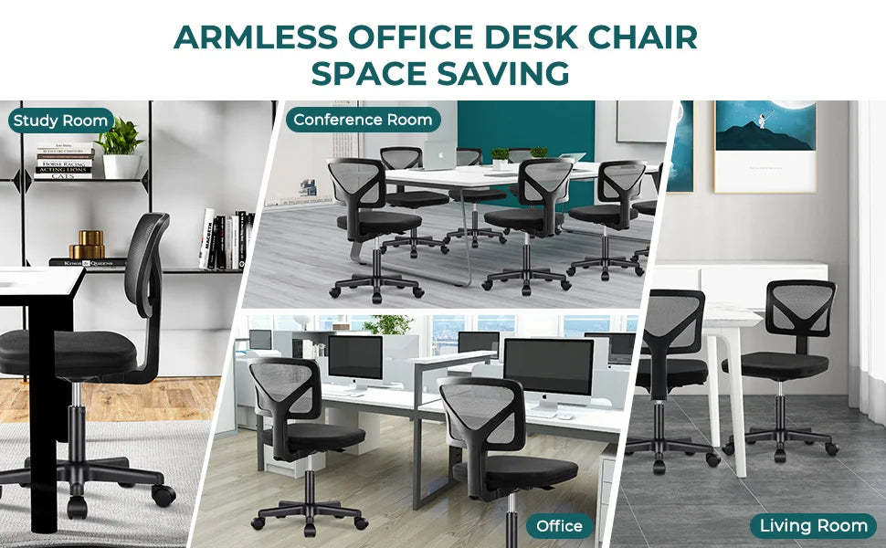 Armless Office Chair - Ergonomic Mesh Desk Chair (Black)