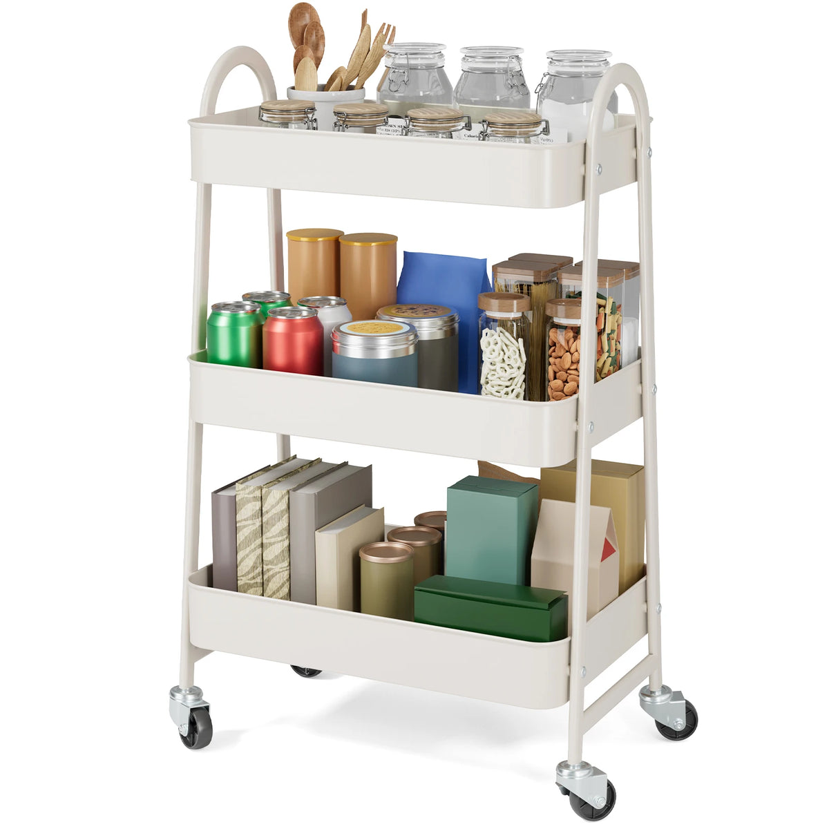 3 Tier Rolling Cart - White Kitchen Storage Cart on Wheels